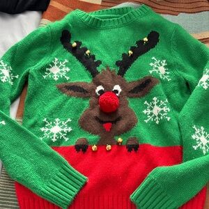 Forever 21 Vibrant Green Rudolph Christmas Knit Sweater